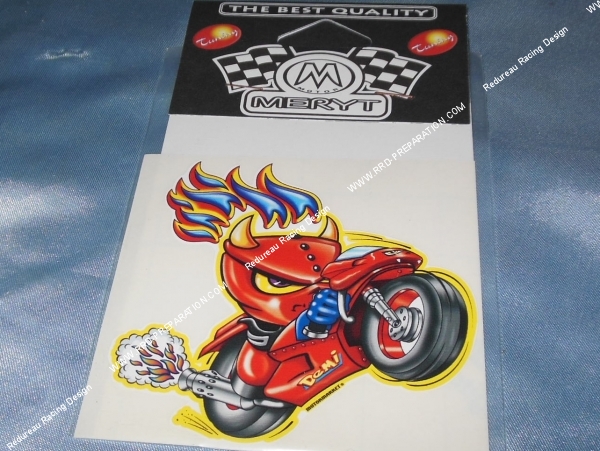 Autocollant MERYT Diable en moto 10 X 10cm