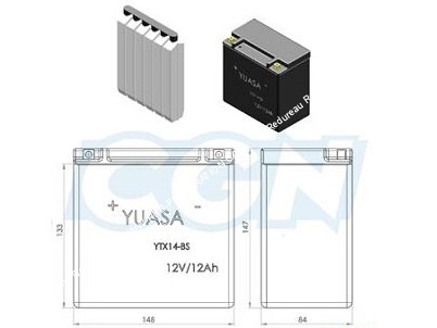 Batterie sans entretien YUASA YTX14-BS 12v 12A pour moto, mécaboite, scooters...