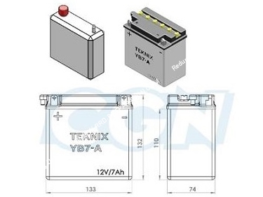 Batterie TEKNIX YB7-A 12v (acide avec entretien) pour moto, mécaboite, scooters...
