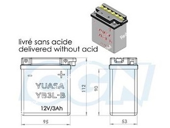 Batterie YUASA YB3L-B 12v (acide avec entretien) pour moto, mécaboite, scooters...