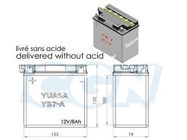 Batterie YUASA YB7-A 12v (acide avec entretien) pour moto, mécaboite, scooters...