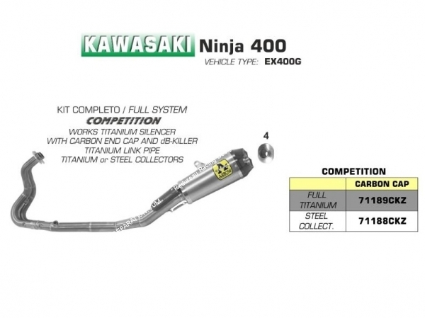 Photo de la ligne d’échappement complète collecteur et silencieux ARROW pour Kawasaki Ninja 400 2018