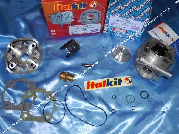 Photo du kit italkit alu pour derbi gpr et senda 50cc avec piston, culasse et cylindre ainsi que tous les joints