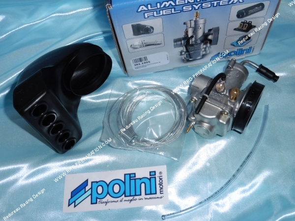 Photo du kit carburateur complet POLINI CP 19 avec filtre à air et câble spécial pour VESPA HP, FL2, SPECIAL, XL, PRIMAVERA, ET3, PK 50 et 125