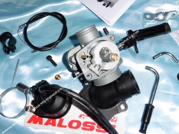Photo du carburateur MALOSSI avec le cuve démontée pour scooter MBK BOOSTER, YAMAHA AEROX... 100cc