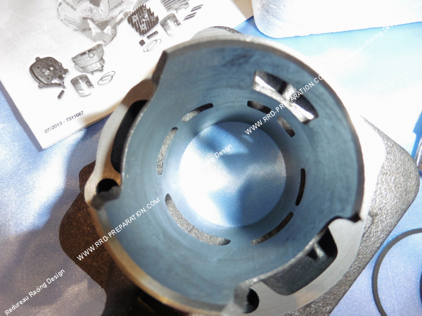 Photo des transferts et diagramme sur le cylindre - piston sans culasse 70cc Ø47mm MALOSSI fonte scooter HONDA 50cc VISION, KYMCO DJ, PEUGEOT RAPIDO, ST