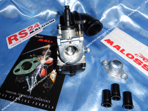 Photo du carburateur avec filtre à air et pipe d'admission MALOSSI Ø21mm moto SUZUKI 50cc TSX, TS 50 XK / XKG / X