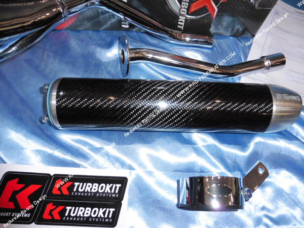 Photo de la cartouche de silencieux d'chappement TURBOKIT TK Chrome Racing Carbone passage haut pour DERBI BULTACO LOBISTO, ASTRO 50... Cadre tubulaire