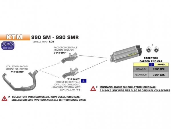Schema de montage de la ligne complète d'échappement pour KTM 990 sm ou smr