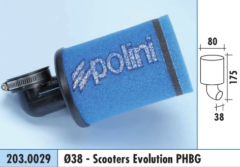 schéma taille cornet polini filtre evolution 38mm scooter phbg