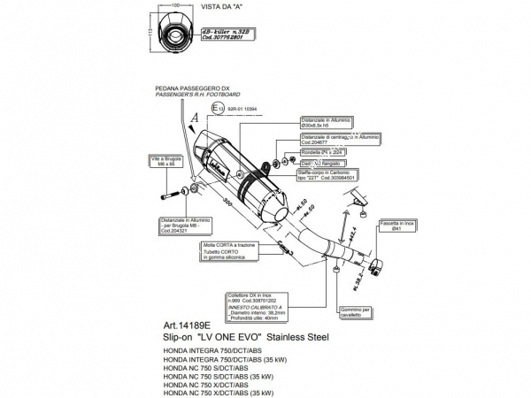 Photo du dessin technique du silencieux d'échappement LEOVINCE LV ONE EVO pour Maxi-Scooter HONDA INTEGRA 700, 750 DCT de 2016 à 2020