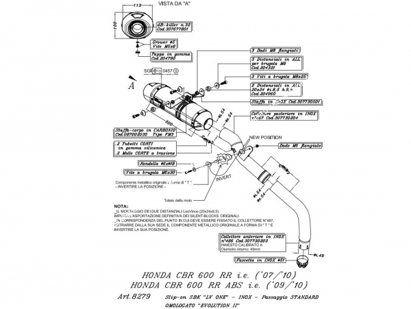 Photo du dessin technique du silencieux d'échappement LEOVINCE LV ONE pour HONDA CBR 600 RR/ABS de 2007 a 2012