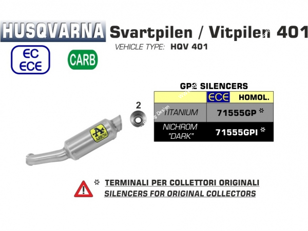 Photo du silencieux d'échappement ARROW gp2 pour moto Husqvarna Svartpilen / Vitpilen 401 2018/2019