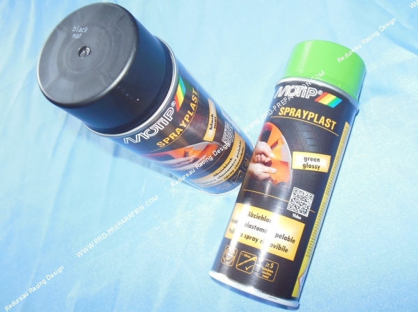vue Bombe spray peinture retirable, plasti dip, MOTIP couleur aux choix pour carrosserie, carénage 400ML