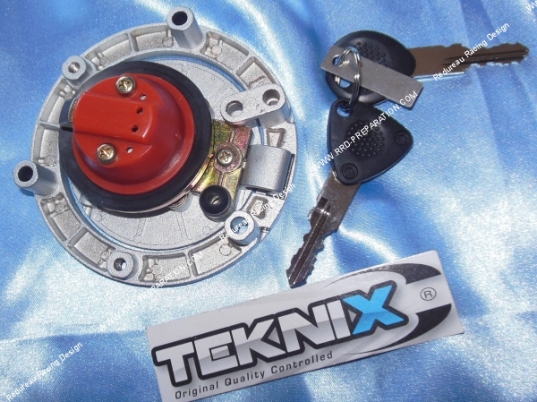 vue Bouchon de réservoir à clé TEKNIX aluminium pour moto 50cc YAMAHA TZR, MBK X-POWER et DERBI GPR