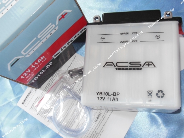 vue Batterie ACSA YB10L-BP 12v (acide avec entretien) pour moto, mécaboite, scooters...