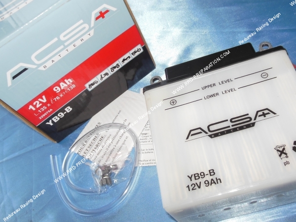 vue Batterie ACSA YB9-B 12v 9A (acide avec entretien) pour moto, mécaboite, scooters...