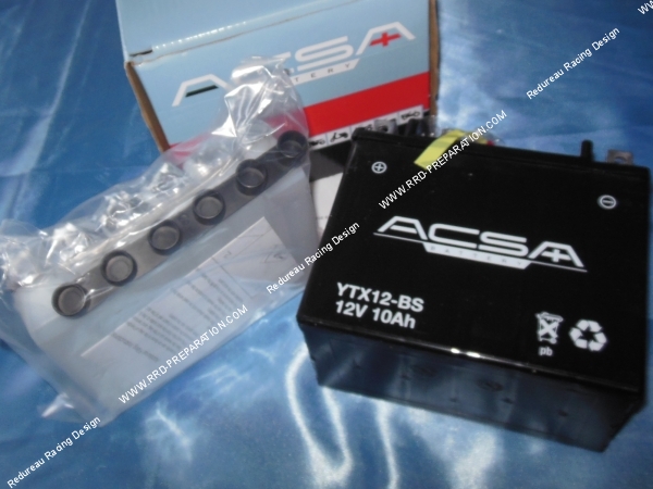 vue Batterie ACSA YTX12-BS 12v 10A ( acide avec entretien ) pour moto, mécaboite, scooters...