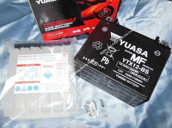 vue Batterie sans entretien YUASA YTX12-BS 12v 10A pour moto, mécaboite, scooters...