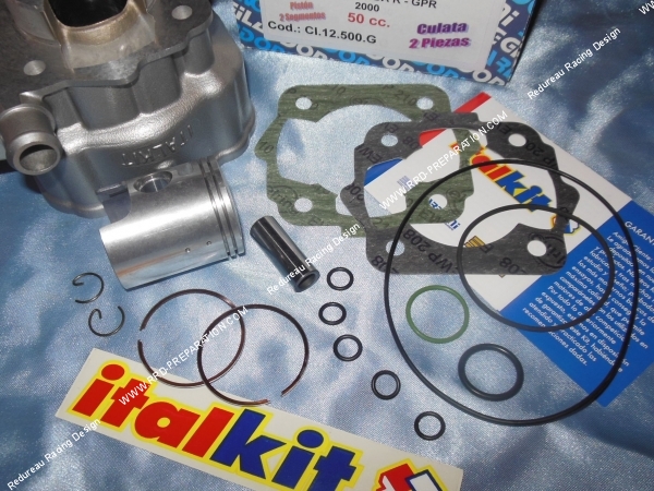 vue Kit 50cc cylindre  piston sans culasse Ø39.86mm ITALKIT Racing bi-segment aluminium DERBI euro 1 & 2