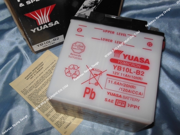 zoom Batterie YUASA YB10L-B2 12v 11A (acide avec entretien) pour moto, mécaboite, scooters...