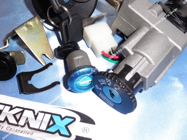 zoom Contacteur  neiman avec 2 clés (clef) + bouchon réservoir et serrure coffre TEKNIX pour scooter 4T2T Chinois GY6 Type B...