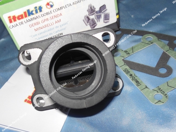 zoom Kit d'admission pipe souple + clapets 8 lamelles carbone ITALKIT COMPETITION pour moto 50cc minarelli am6  derbi