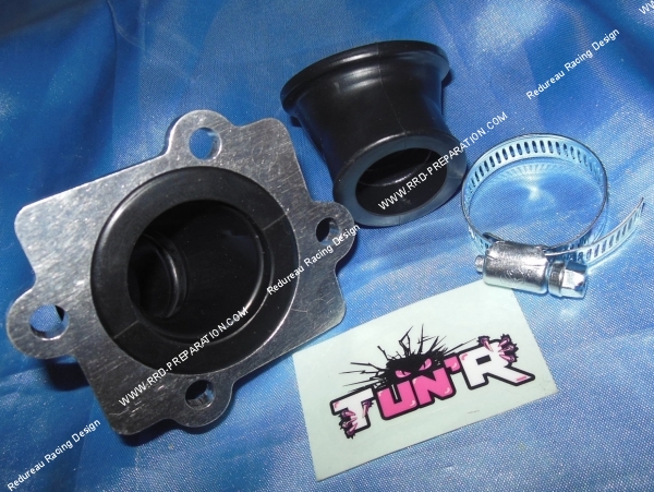 zoom Pipe d'admission orientable TUN'R pour carburateur 15 a 21mm (fixation Ø23 a 25mm) minarelli horizontal (nitro, aerox)