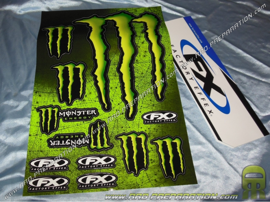 Hoja de pegatinas MONSTER ENERGY XL (49X33cm) sobre fondo negro