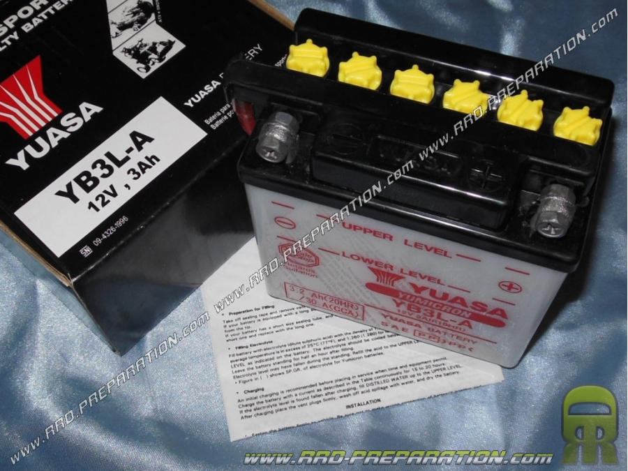 Batería YUASA YB3L-A 12v (ácido con mantenimiento) para moto, mécaboite, scooters...
