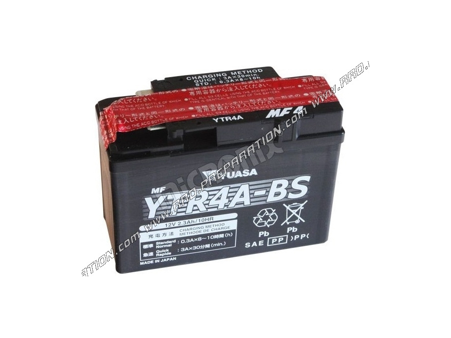 Batterie sans entretien YUASA YTR4A-BS 12v 2,3A pour moto, mécaboite, scooters...