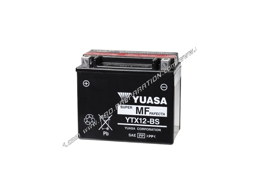 Batterie sans entretien YUASA YTX12A-BS 12v 12A pour moto, mécaboite, scooters...