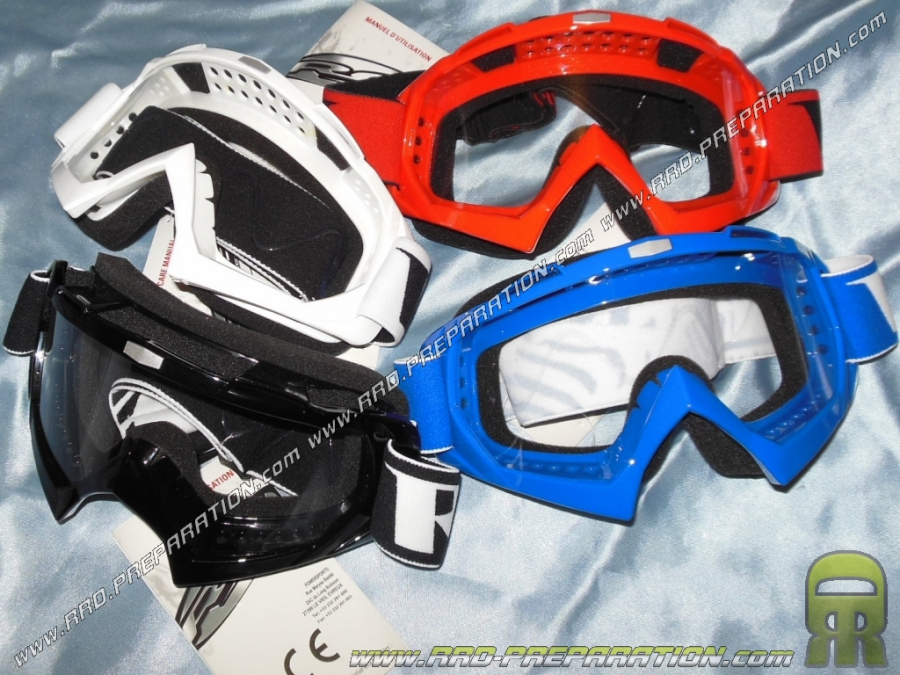 Lunettes moto-cross RC STEEL écran transparent, blanche, bleu