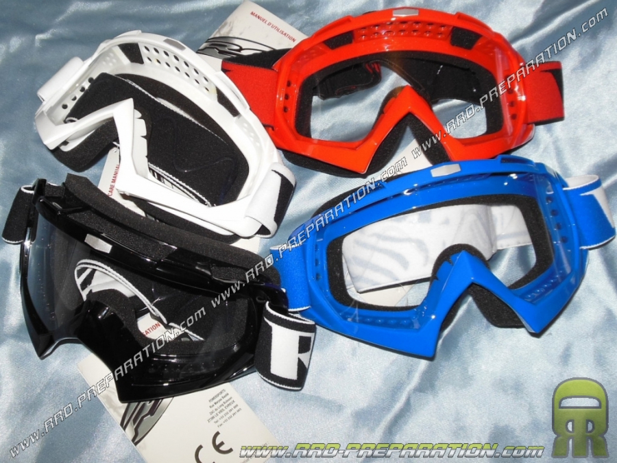 Glasses moto-cross RC screen transparent, white, blue, black or red