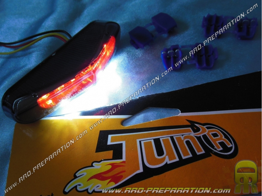 Universal rear light with leds with lighting of plate TUN' R hides smoked (mécaboite, scooter, mob)