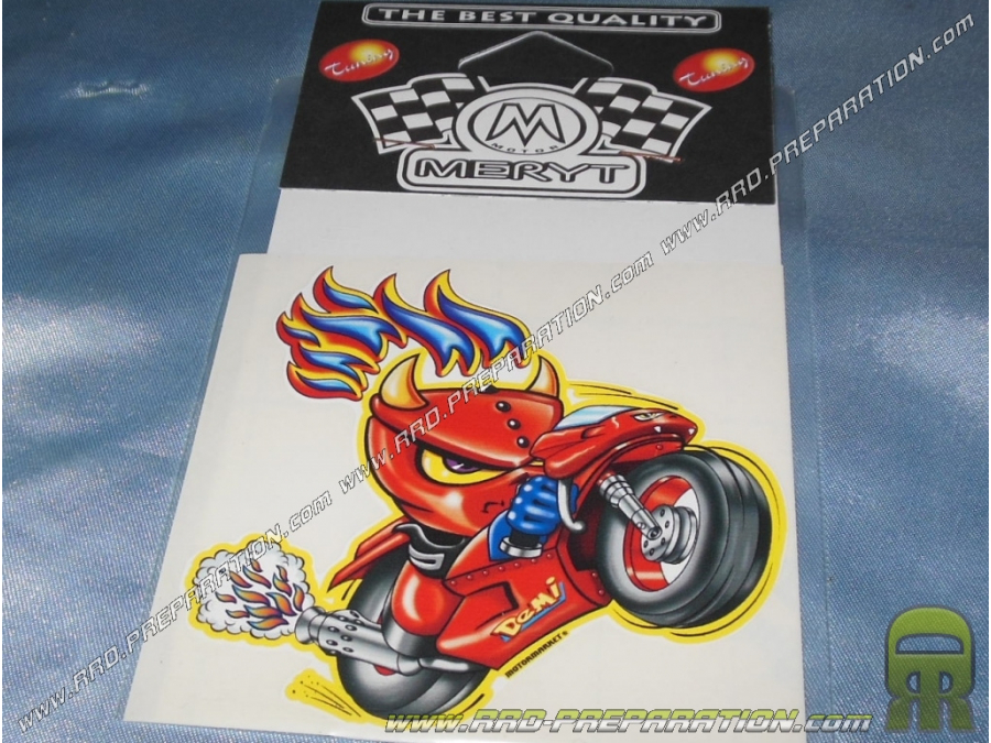 Autocollant MERYT Diable en moto 10 X 10cm