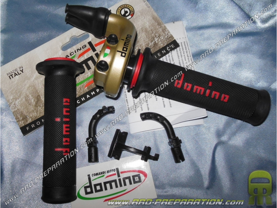 Poignée d'accélérateur, tirage rapide DOMINO compétition alliage magnésium course 45mm double câble or avec revêtements
