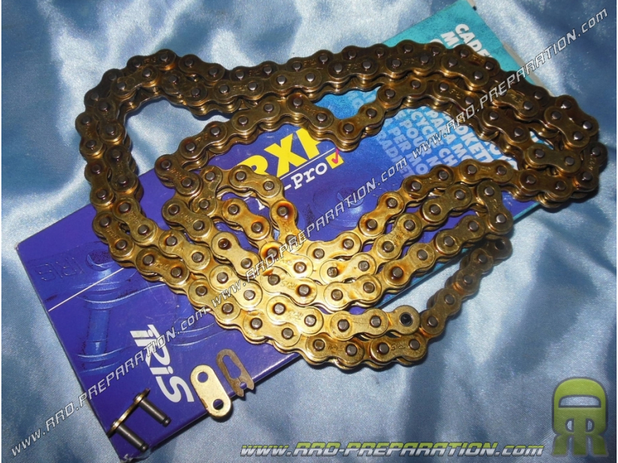Chain reinforced IRIS RXP Or width 420 for motor bike, mécaboite 50cc,… size 134 links