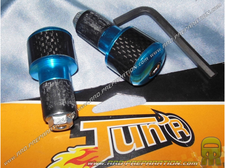 Pair of bar end TUN 'R Round Ø17mm carbon / blue