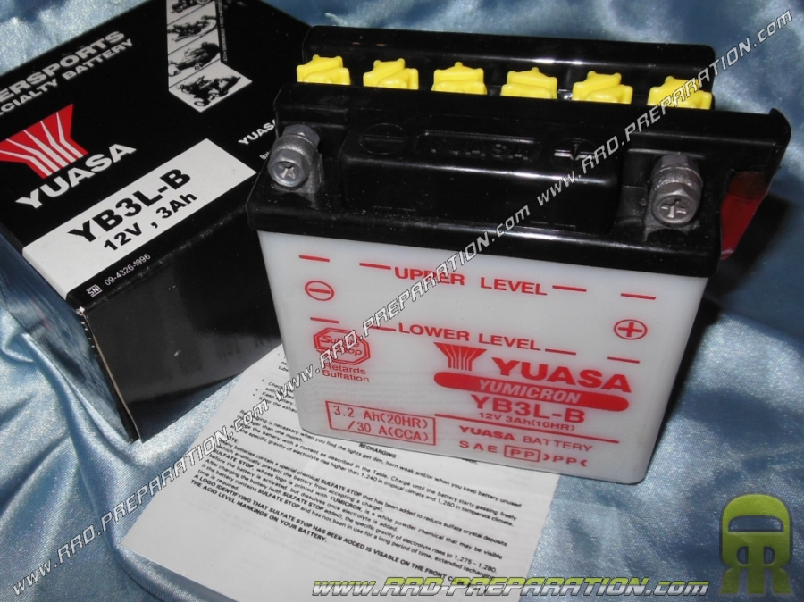 Batería YUASA YB3L-B 12v (ácido con mantenimiento) para moto, mécaboite, scooters...