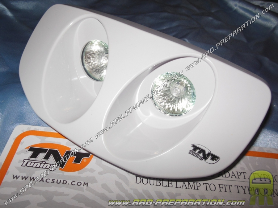 Máscara frontal doble óptica TNT Tuning con iluminación para Piaggio Typhoon blanco, negro o carbono