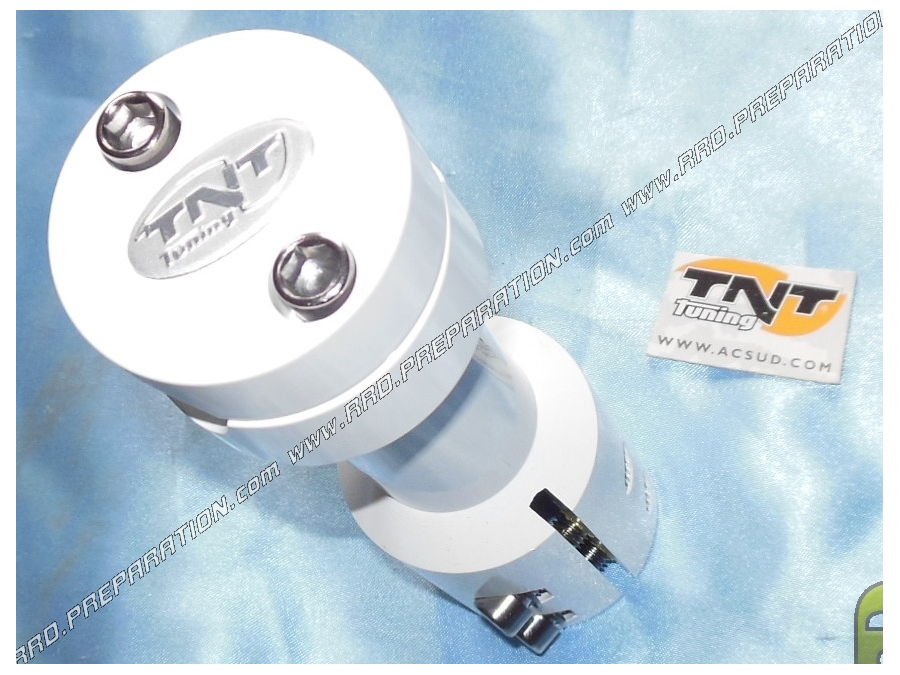 Potence TNT Tuning blanche ou imitation carbone pour scooter MBK booster / stunt