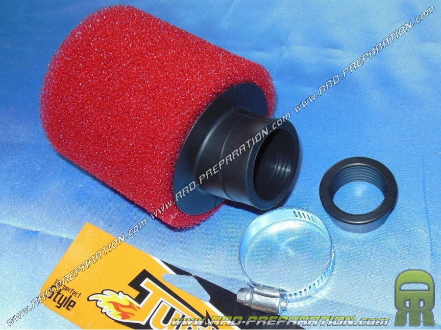 Air filter, red foam horn <span translate="no">TUN'R</span> double foam bent at 30° (carburetor fixing Ø Ø28mm to 35mm)