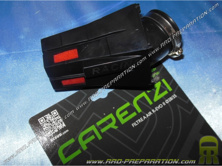 Filtre à air, cornet CARENZI Evolut II coudé à 45° (Ø de fixation carburateur Ø28mm à 35mm) noir