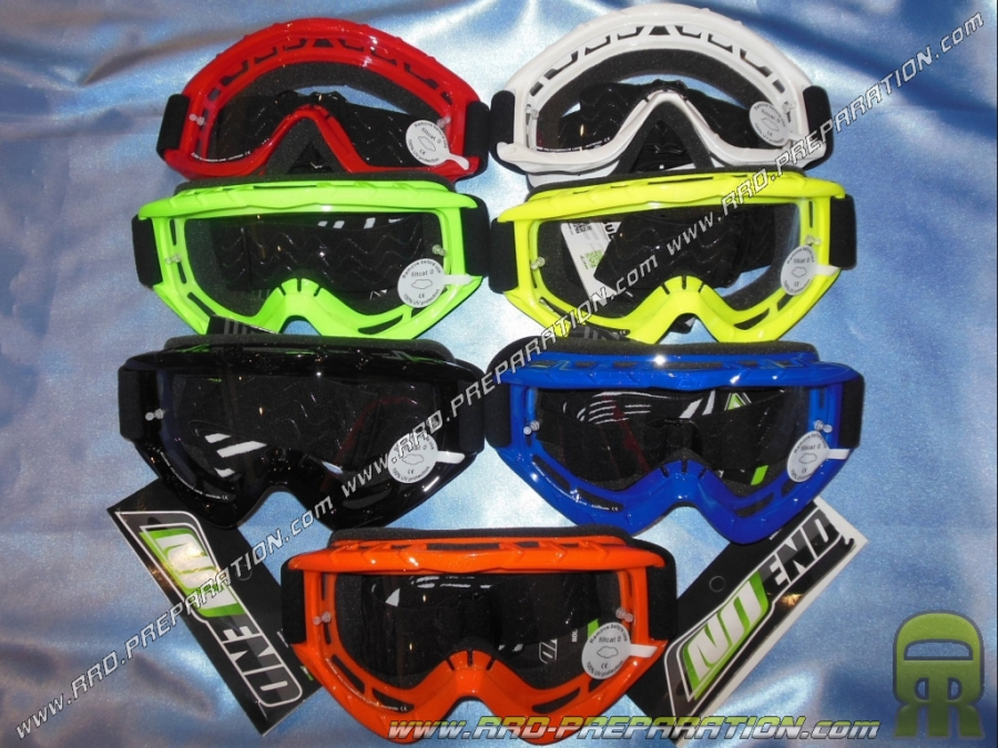 Lunettes moto-cross NO END écran transparent, blanche, bleu, jaune, orange, noir, rouge ou verte