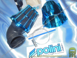 Filtre à air, cornet mousse POLINI NEW Grand anodisé bleu avec cache coudé a 90° (Ø de fixation carburateur Ø32/37 et 46mm)