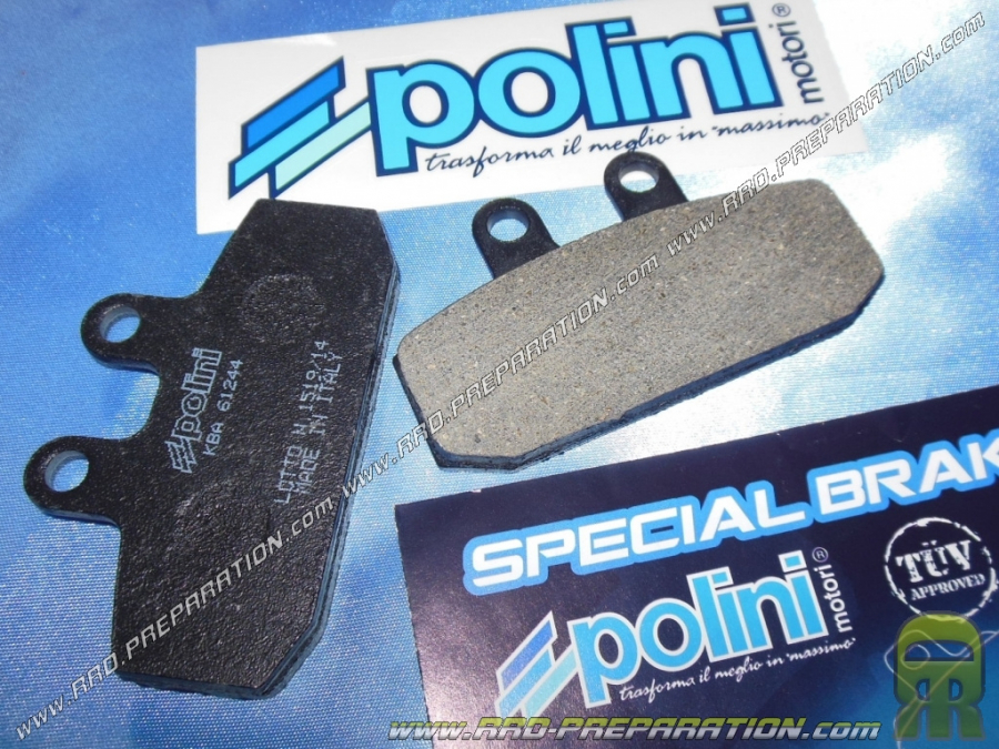 Plaquettes de frein POLINI avant / arrière scooter APRILIA SCARABEO, moto GILERA DAKOTA et 50cc MOTORHISPANIA RX...