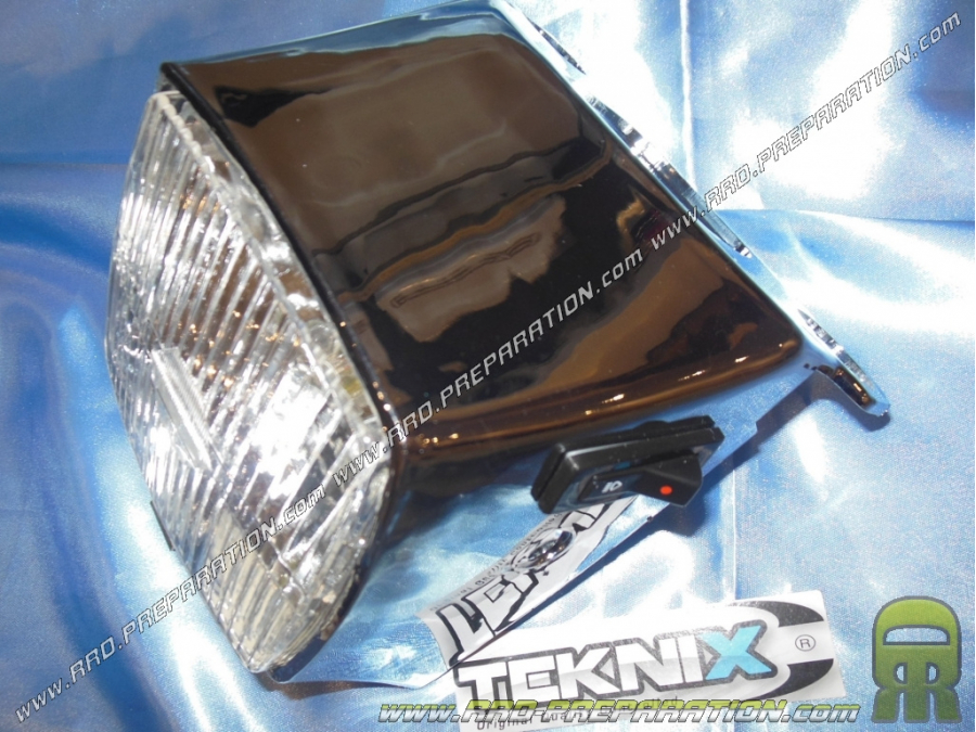 Faro principal tipo original TEKNIX cuadrado cromado para PEUGEOT 103 Mvl, Vogue, Chrono... 12V