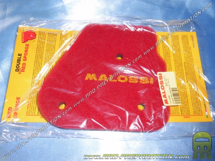 Mousse de filtre à air MALOSSI DOUBLE RED SPONGE pour boite à air d'origine scooter minarelli horizontal (nitro, aerox...)