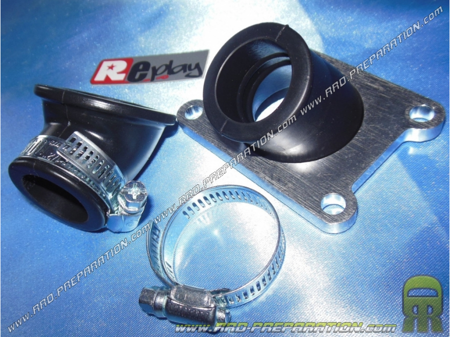 REPLAY intake pipe 30° and 45° angle for carburettor from 17.5 to 21mm (Ø24mm fixing) on mécaboite engine DERBI euro 1/2/3